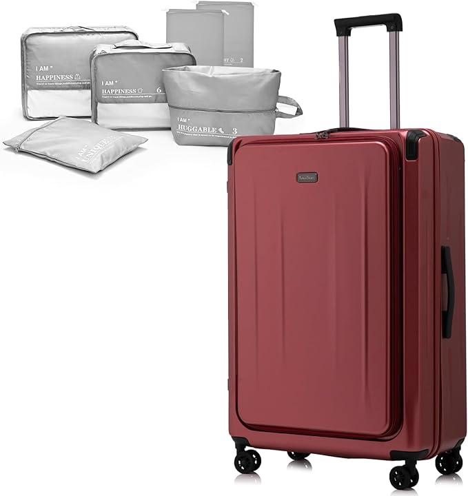 Premium 29 Inch Luggage, Top Opening Aluminum Frame Airline Approved ABS+PC Hard Shell Suitcases with Silent Wheels, TSA Lock, Front Pocket and Wet-dry Separated Six-piece set