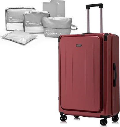 Premium 29 Inch Luggage, Top Opening Aluminum Frame Airline Approved ABS+PC Hard Shell Suitcases with Silent Wheels, TSA Lock, Front Pocket and Wet-dry Separated Six-piece set