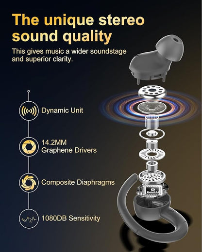 Wireless Earbuds, Bluetooth 5.4 Headphones Sport, Over Ear Buds with ENC Noise Cancelling Mic, 48H, Wireless Earphone with Earhooks, Stereo Deep Bass, IP7 Waterproof Ear Bud for Workout Running, Grey
