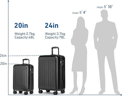 KYME 24-Inch Medium Luggage with Dual 360° Spinner Wheels Hardshell Checked TSA Approved Suitcase for Lightweight Travel (Black, 24" Checked)