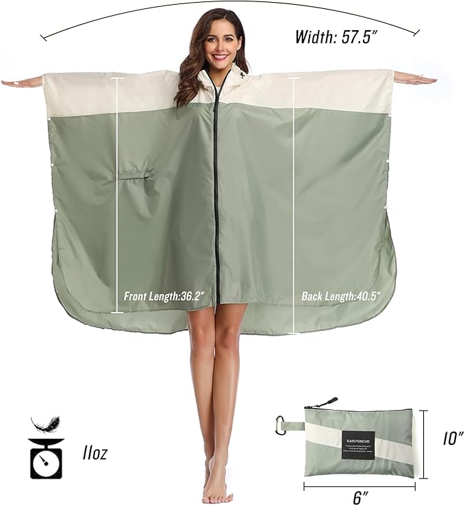 SaphiRose Unisex Rain Poncho Waterproof Raincoat Hooded for Adults Women with Pockets