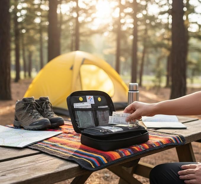 MediKit: Essential Medication Kit (Pain, Cold, Allergy, Stomach & Other: 70 items). Compact 6"x8", Water Resistant Bag, Color-Coded Organization. Travel (Business/Holiday), Students & Campers. HSA/FSA