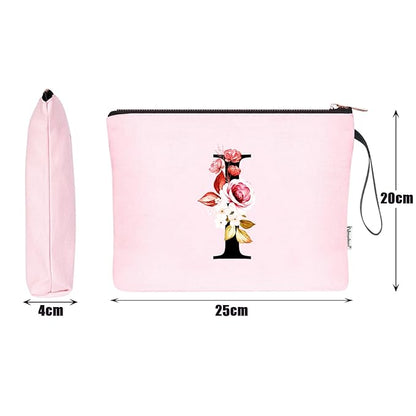 Vavabox A-Z Personalized Makeup Bag, Birthday Gifts for Women Mom, Gifts for Best Friend, Bride Bridesmaid Cosmetic bag (I, Pink)