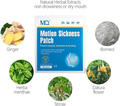 MQ 14 ct Motion Sickness Patches Non Drowsy Sea Sickness Patch for Cruise Travel Essentials, Waterproof Car Sick Patches Behind Ear Fast Acting & Long Last 72H, 1 Pair of Wristbands as a Bonus