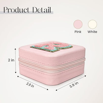 SANDJEST Personalized Jewelry Box, Pink Travel Jewelry Box with Initial R, Small Monogrammed Jewelry Case Organizer for Girls Women Teen Kids, Mini Travel Essentials Gifts for Birthday Christmas