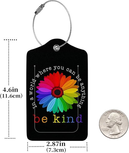 2 Pcs Luggage Tags for Suitcase, Cute Unique PU Leather Travel Bag Tag with Privacy Cover ID Label Address Card and Durable Metal Ring Suitable for Men Women Children Backpack,Sunflower
