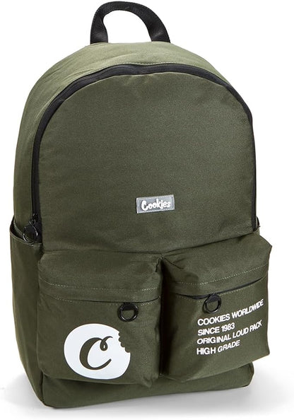 COOKIES Orion Canvas Smell Proof Backpack 22.8L – Large Odorless Travel Backpack for Men & Women, Carry-On, Work, Stylish & Spacious Bag - Olive
