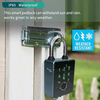 Smart Padlock with Key,Fingerprint Padlock Bluetooth Pad Lock with Code Tuya App 7.5mm Schackle Suitable for Gate Gym Warehouse School Fence,Outdoor,Warehouse, Sports, Bike