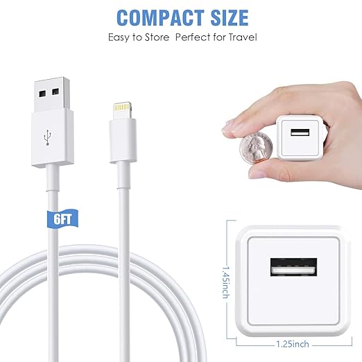 iPhone Charger Cord 6FT, [Apple MFi Certified] 2 Pack Lightning Cable Cube Phone Charging Transfer Cord Cable USB Plug Wall Charger Block Travel Adapter for iPhone 14/13/12/11/SE 2022/8/7/XS/XR/X/iPad