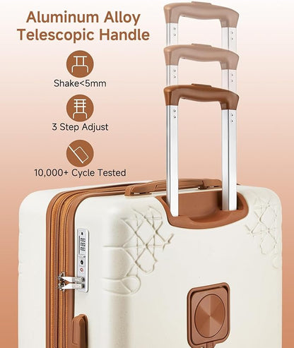 Somago Expandable 2-Piece Luggage Sets 20"/24" Suitcases with Shock-Absorbing Braking Spinner Wheels Moon Star Design Hard Shell Suitcase with Cupholder TSA Lock (Beige White,Expandable 20/24 Inch)