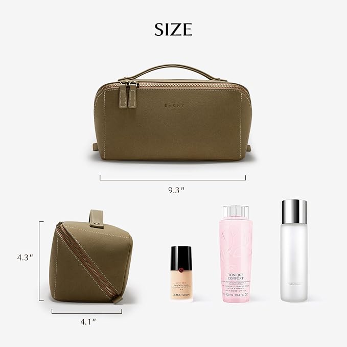 EACHY Travel Makeup Bag, Faux Suede Cosmetic Bags for Women,Large Capacity Portable Pouch Open Flat Toiletry Bag Make up Organizer with Divider and Handle