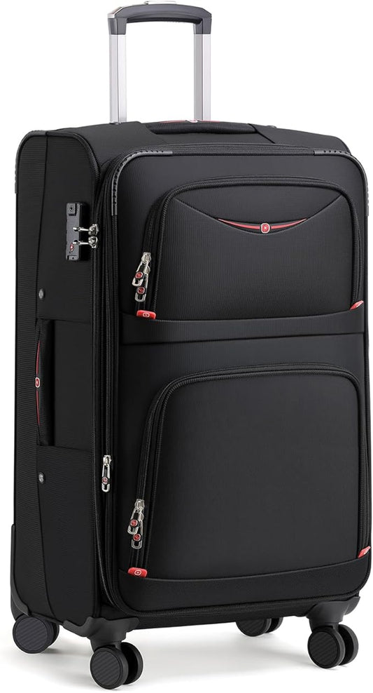 Softside Expandable Luggage with 4 Spinner Wheels, Durable Checked-Luggage Suitcase (Black, 29-Inch)
