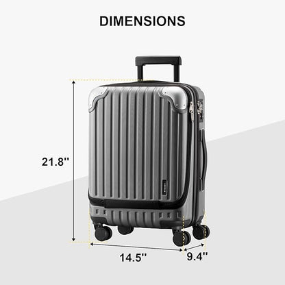 LEVEL8 Grace Carry on Luggage 22x14x9 Airline Approved, 20 Inch Hard Shell Suitcases with Spinner Wheels, Abs+Pc Hard Case Luggages with Tsa Lock, Travel bag for Women Men, Grey