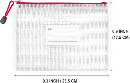 BOPART 24pcs Small Mesh Zipper Pouch Bags 9.3x6.9 Inches Plastic Zip File Bags A5 with Label Pocket for School Office Supplies, Board Game Storage, Puzzle Bags for Organizing