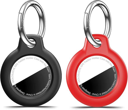 [2 Pack] for Airtag Holder Case with Keychain, Shockproof GPS Cover Anti-Scratch Key Chain for Air Tags, for Airtags Accessories for GPS Item Tracker Cases for Bags, Black+Red