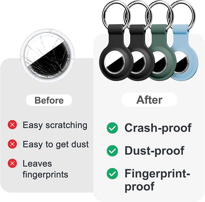 [4 Pack] Compatible with AirTag Holder Keychain Silicone Key Ring Cases Tags Chain for Apple for Air Tag GPS Item Finders Accessories, Black/Black/Dark Green/Grey Blue