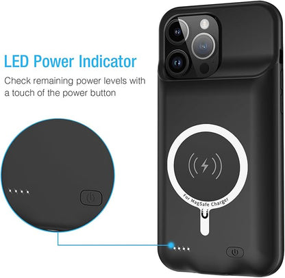 Battery Case for iPhone 15 Pro, Full Encircle 10000mAh High Capacity Rechargeable Portable Charger Case Extended Battery Pack for iPhone 15 Pro(6.1 inch) Wireless Charging Case with Carplay-Black