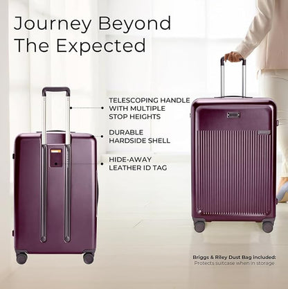 Briggs & Riley 30" Large Expandable Spinner - Checked Luggage for Travel, Suitcases with Wheels, Hardside Rolling Bag for Men & Women, Self-Repairing Zipper - Sympatico Collection, Plum