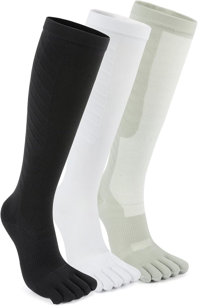 Compression Toe Socks for Men and Women 15-20mmHg, 3 Pairs, Knee High Five Finger Stockings