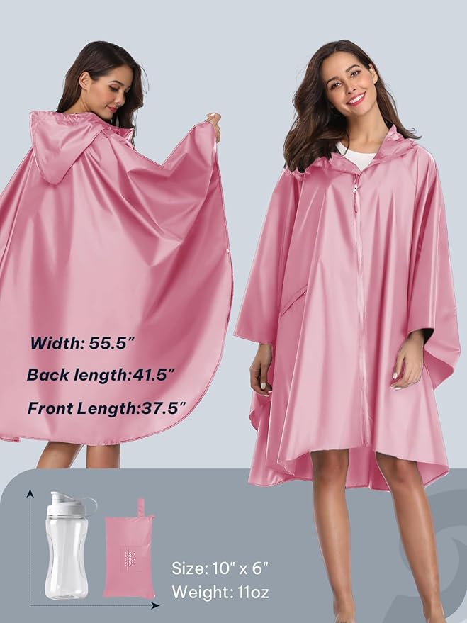 SaphiRose Unisex Rain Poncho Waterproof Raincoat Hooded for Adults Women with Pockets