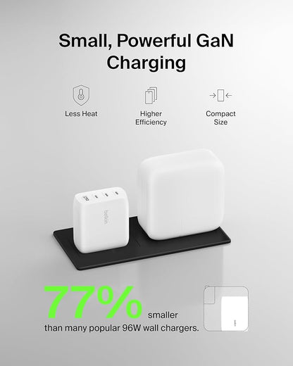 Belkin 112W 4-Port GaN Charger Block, USB-C Power Delivery Super Fast Charging & USB-A Port - MacBook, Samsung Galaxy S25, Apple iPhone 17, Air, iPad, Google Pixel, Nintendo Switch 2, etc. - White