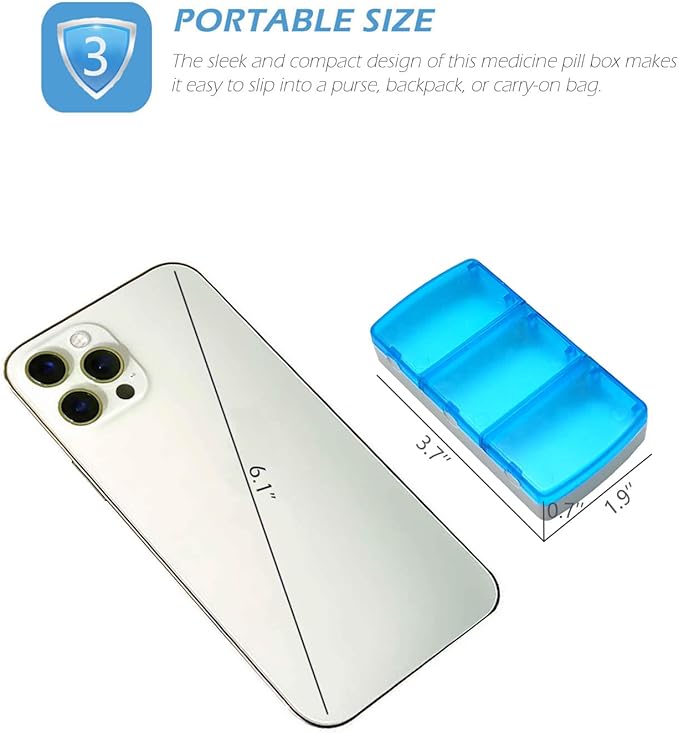 VOFOON Small Pill Organizer 3 Times a Day Daily 2 Pack, Travel Pill Box for Purse Pocket, 3 Compartment Portable Medicine Vitamin Case, Fish Oil Pouch, Supplement Box