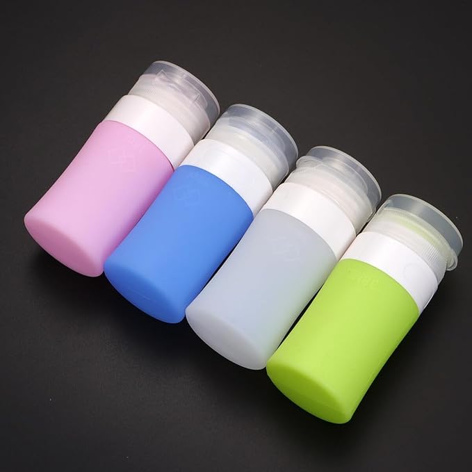 4pcs Silicone Travel Bottles Leakproof Lotion Containers Portable Cosmetic Squeeze Bottles for Travel Makeup Storage Tsa Approved Pink Green White Blue