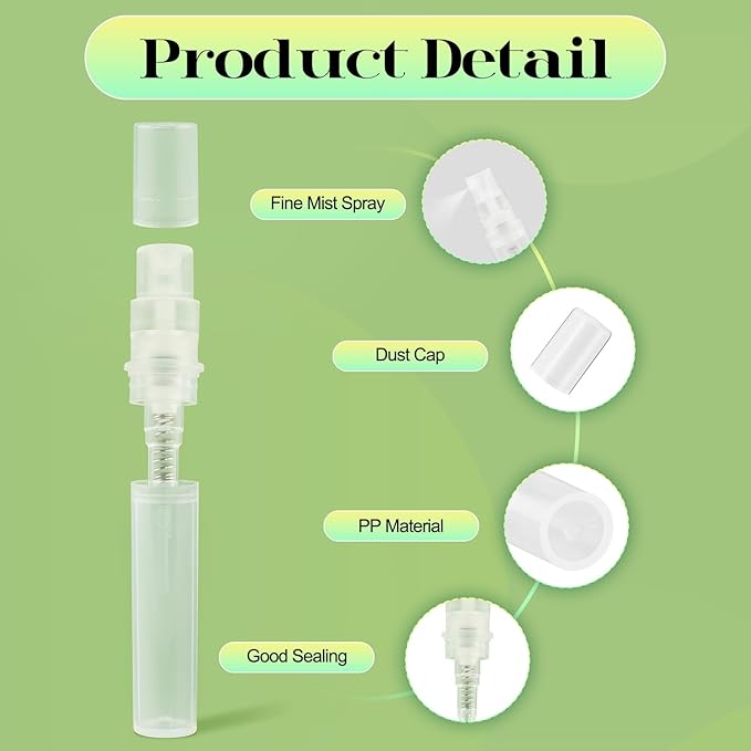 50Pcs Mini Spray Bottle 3ml, Small Travel Perfume Bottle Refillable with 10 Tools, Clear Plastic Small Atomizer Empty, Fine Mist Perfume Sample Spray Bottle for Travel Essential Oil Perfumes