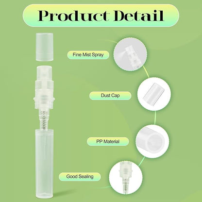50Pcs Mini Spray Bottle 3ml, Small Travel Perfume Bottle Refillable with 10 Tools, Clear Plastic Small Atomizer Empty, Fine Mist Perfume Sample Spray Bottle for Travel Essential Oil Perfumes