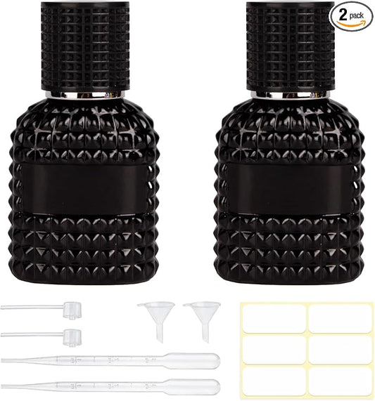 2 Pack 30ml Perfume Spray Bottles Empty, Refillable Glass Fine Mist Atomizer, Portable Travel Perfume Atomizers Fragrance Containers Sprayer for Cleaning, Essential Oils, Liquids (Black)