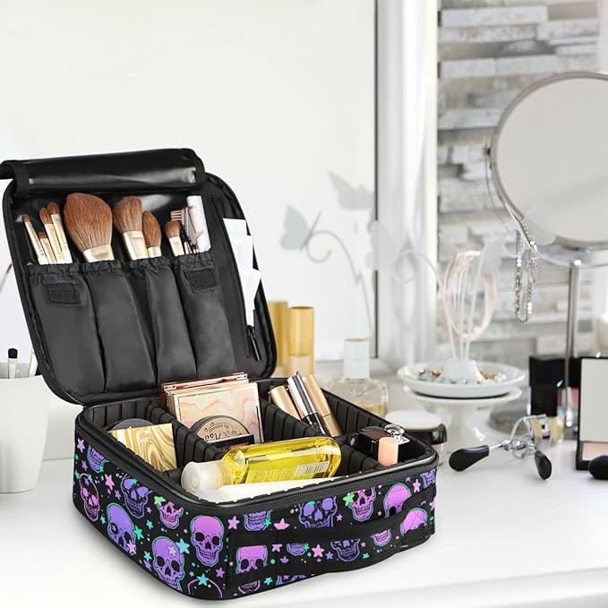 MNSRUU Women Makeup Bag Stars Purple Skulls Makeup Bag Organizer Travel Cosmetic Bag for Teenage Girl Clear Make Up Bags with Zipper
