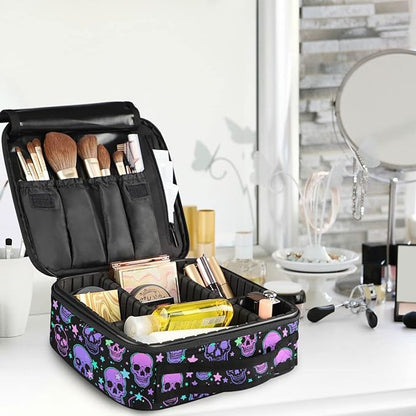 MNSRUU Women Makeup Bag Stars Purple Skulls Makeup Bag Organizer Travel Cosmetic Bag for Teenage Girl Clear Make Up Bags with Zipper