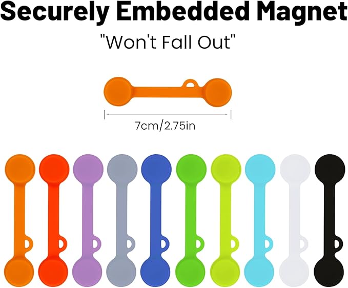 Silicone Magnetic Cable Ties Reusable Cord Organizer Twist Ties Silicone Cable Clips with Strong Magnet for Bundling and Cable Management, Fridge Magnets, Holding Stuff, Book Markers 12Pack