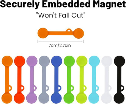 Silicone Magnetic Cable Ties Reusable Cord Organizer Twist Ties Silicone Cable Clips with Strong Magnet for Bundling and Cable Management, Fridge Magnets, Holding Stuff, Book Markers 12Pack