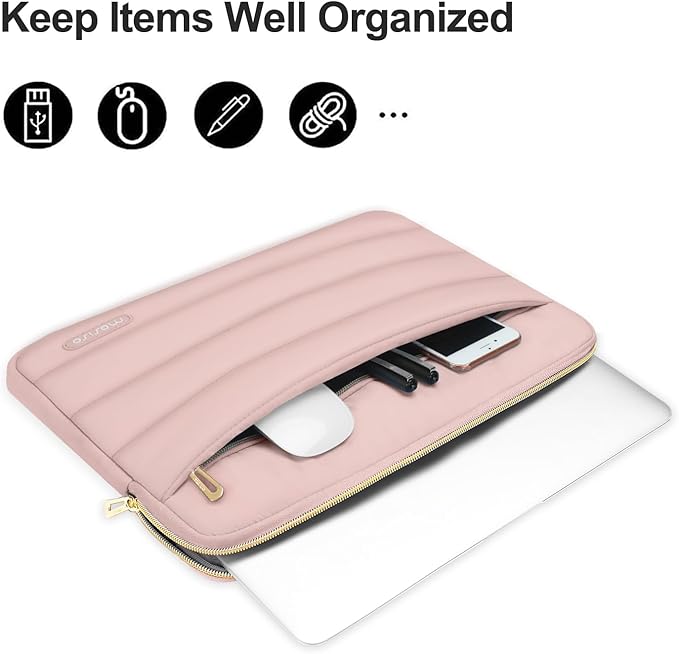 MOSISO 15-15.6 inch Laptop Case, 16 inch Puffy Laptop Sleeve Compatible with MacBook Pro 16, HP Dell ASUS Acer Toshiba Lenovo Notebook Computer, Polyester Horizontal Bag with Small Case, Pink