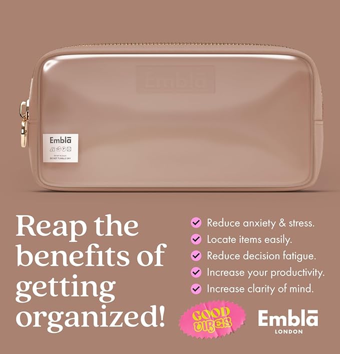 Embla London Makeup Bag Cosmetic Case, Clear Zipper Make Up Pouch and Toiletry Travel Tote, Cute Skincare Pouches for Women Girls, Preppy Purse Cosmetic Organizer, Small Makeup Bags, Mocha Mousse