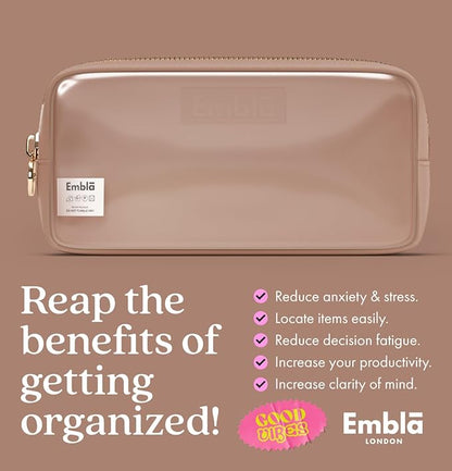 Embla London Makeup Bag Cosmetic Case, Clear Zipper Make Up Pouch and Toiletry Travel Tote, Cute Skincare Pouches for Women Girls, Preppy Purse Cosmetic Organizer, Small Makeup Bags, Mocha Mousse
