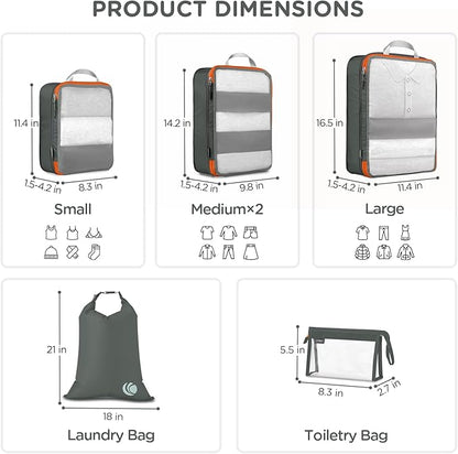 Cipway Compression Packing Cubes, See Through Mesh Luggage Organizer Bags, Travel Essentials for Carry on Suitcase with Laundry Bag and Clear Toiletries Bag（6Pcs,Grey）