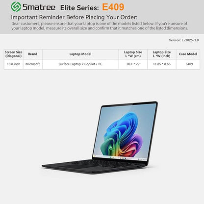 Smatree Laptop Sleeve for 13.8 inch Microsoft Surface Laptop 7 Copilot+PC,Case with Accessory Pocket,YKK Zipper,Patented Shockproof Design(E409)