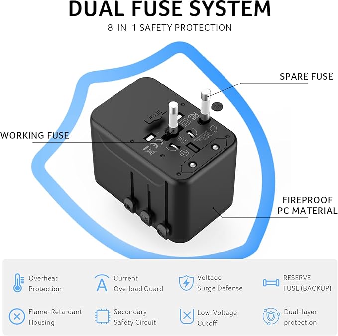 Acer 70W GaN Universal Travel Plug Adapter - International Power Adapter with 3 USB C & 1 USB A, Worldwide Power Outlet Travel Essentials for USA to European UK AUS Ireland, Type C/G/I/A, Black