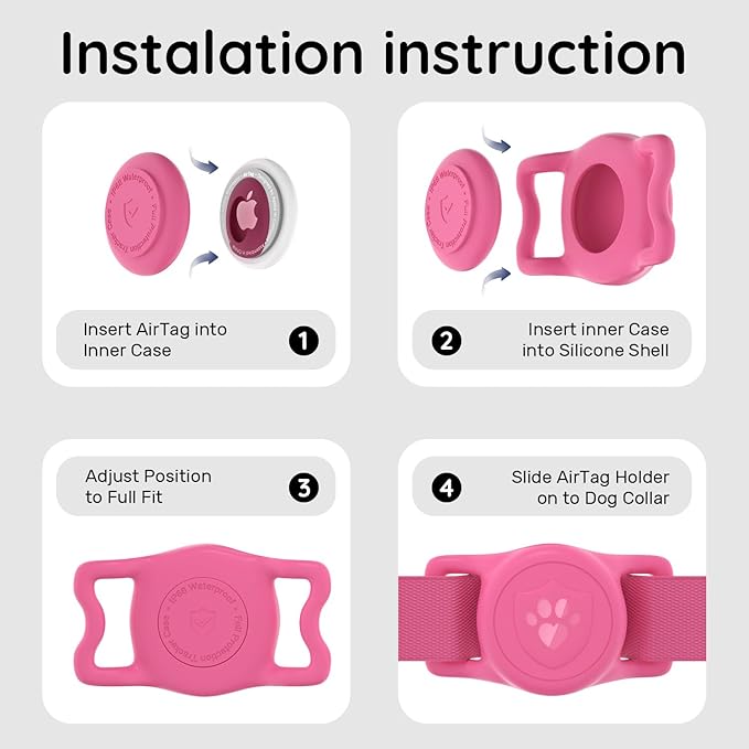 for AirTag Dog Collar Holder, Dog Air Tag Holder, IP68-Waterproof | Lightweight Silicone | Anti-Lost | Ultra-Durable | Compatible with Apple AirTags (Rose Red)