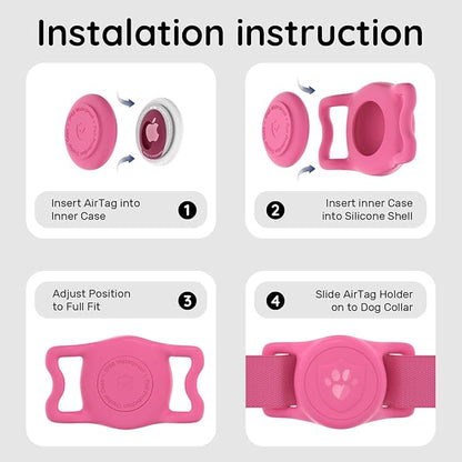 for AirTag Dog Collar Holder, Dog Air Tag Holder, IP68-Waterproof | Lightweight Silicone | Anti-Lost | Ultra-Durable | Compatible with Apple AirTags (Rose Red)