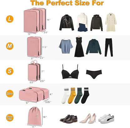 8 Set Compression Packing Cubes for Travel, Waterproof Luggage Organizers, Suitcase Organizer Set for Carry-On & Checked Baggage, Travel Accessories for Men & Women