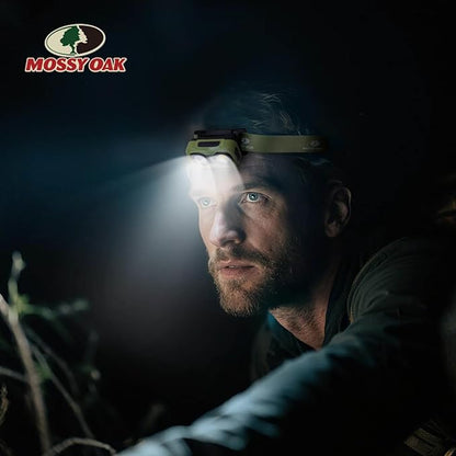 Mossy Oak 600 Lumens Rechargeable Headlamp, Lightweight LED Headlight with White & Red Light, Waterproof Head Lamp with Non-Slip Band, Dimmable & Memory Function for Camping, Running, Christmas Gifts