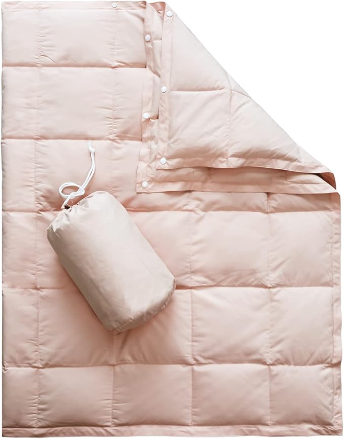 zzlamb Puffy Down Camping Blanket Water-Repellent, Down Throw Travel Blanket Portable for Outdoor, Light Warm Quilt for Couch Plane Car Theater Stadium Picnic RV Backpacking Hammock