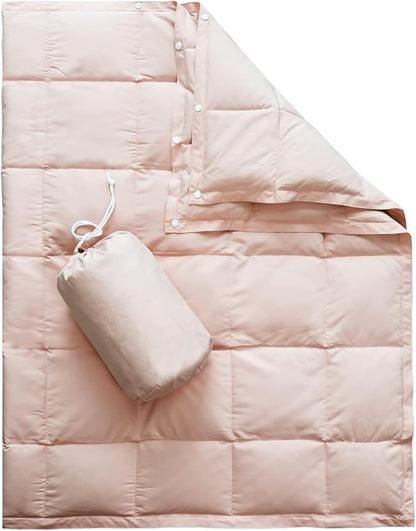 zzlamb Puffy Down Camping Blanket Water-Repellent, Down Throw Travel Blanket Portable for Outdoor, Light Warm Quilt for Couch Plane Car Theater Stadium Picnic RV Backpacking Hammock