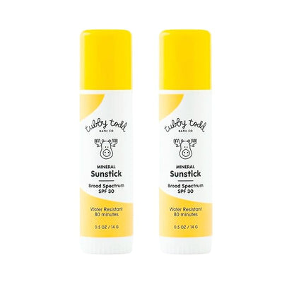 TUBBY TODD Mineral Sunstick - Broad Spectrum SPF 30 Sunscreen for Kids - Water-Resistant Stick Sunscreen for Body & Face - Safe for Sensitive Skin - 2 Pack, 0.5 oz
