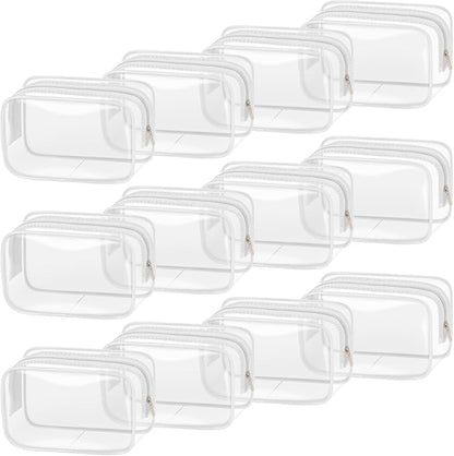 TISRATOK 12 PCS Clear Makeup Bag for Women with Zipper, TSA Approved Toiletry Pouch, Cosmetic Bag Bulk for Travel Organizer Essentials - White,Small