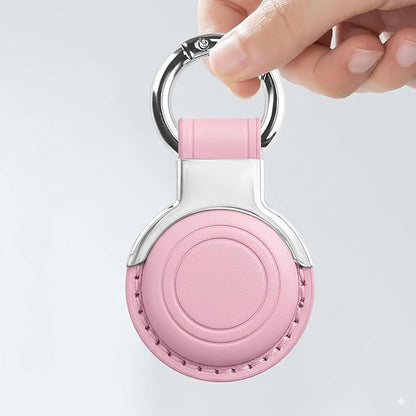 Genuine Leather for AirTag Holder Keychain for AirTag - Premium Handmade Protective Case Cover Accessories with Key Ring, Secure Hidden Design, All-in-One Package, Blossom Pink