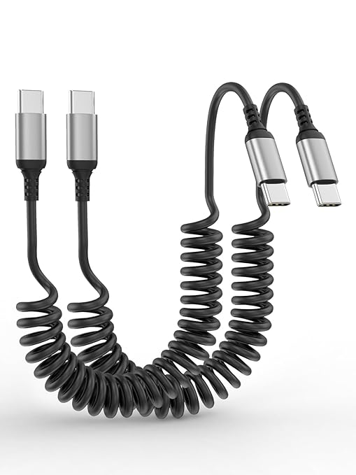 USB C to USB C Coiled Cable 3FT, 2 Pack Retractable USB C Cable for Car, Type C Fast Charging Cable Compatible with iPhone 17/16/15, Samsung Galaxy S25 S24 S23, Pixel 10 9